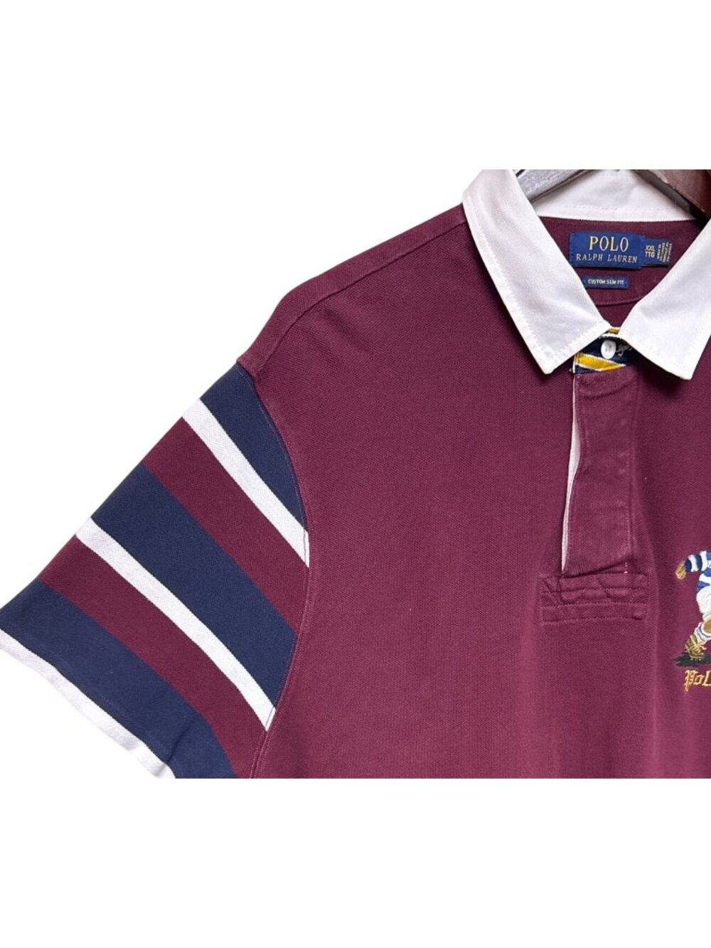 Polo Ralph Lauren Polo Bear Rugby Polo Shirt Mens XXL Football Bear Burgundy - Picture 3 of 10